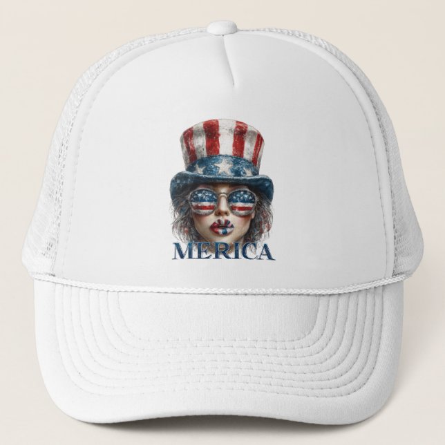 Gorra De Camionero Chica Merica, 4 de julio Chica de Glam con estrell (Anverso)