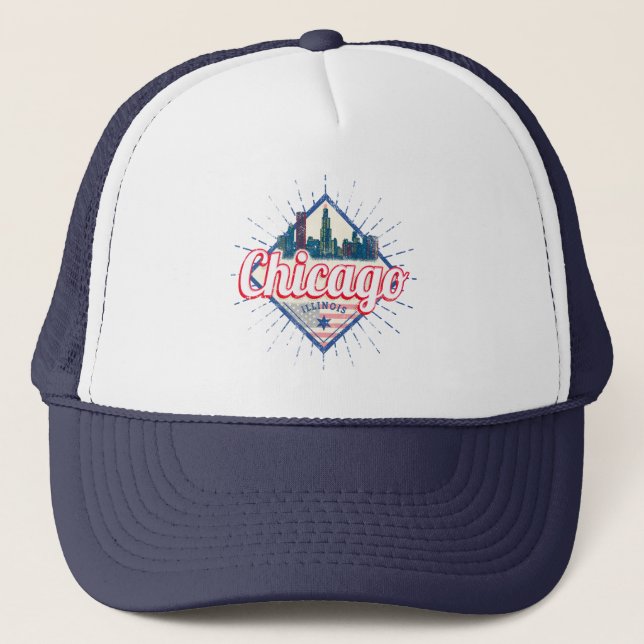 Gorra De Camionero Chicago Illinois Estados Unidos Retro Skyline USA (Anverso)