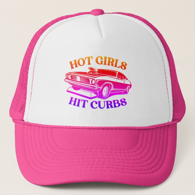 Gorra De Camionero Chicas calientes golpean barreras - Arcoiris rosad (Anverso)