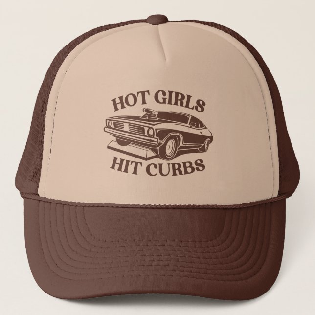 Gorra De Camionero Chicas calientes golpean curvas - Marrón (Anverso)