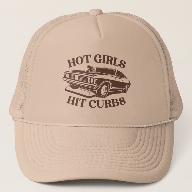 Gorra De Camionero Chicas calientes golpean curvas - Tan (Anverso)