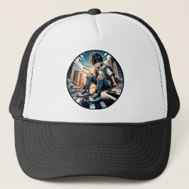 Gorra De Camionero Chico Pop Art en monopatín en la ciudad