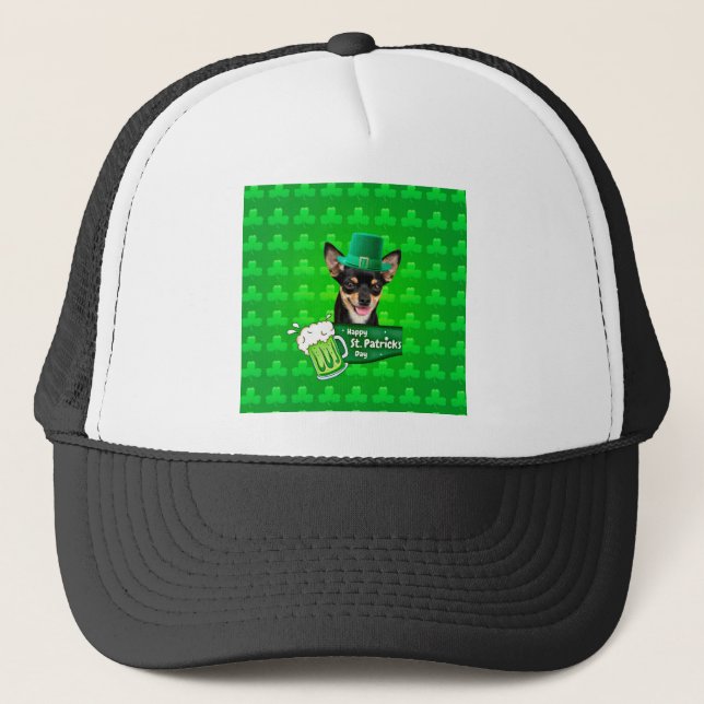 Gorra De Camionero Chihuahua Cuppy Dog St. Patrick's Day Green Clover (Anverso)
