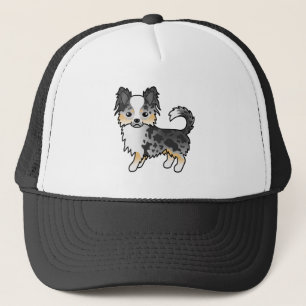 Gorra De Camionero Chihuahua de pelaje largo Blue Merle adorable perr