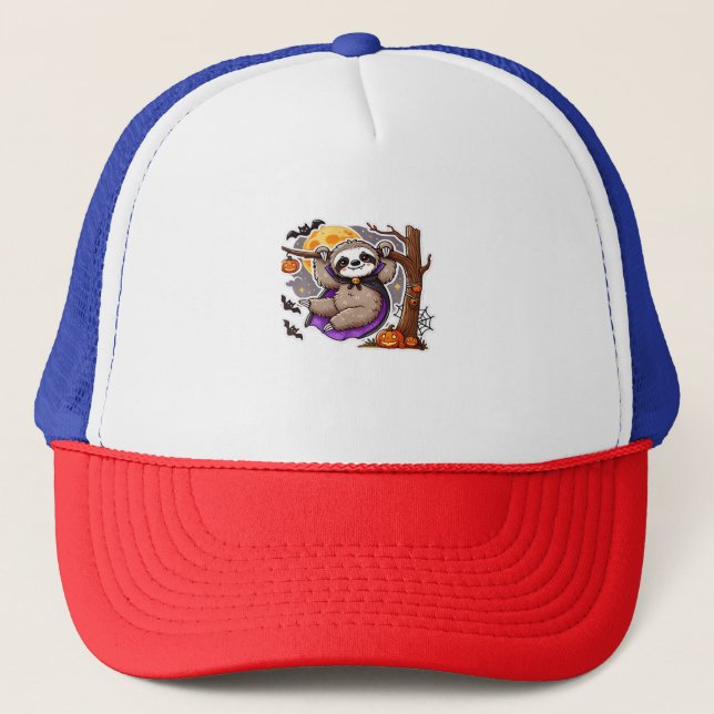 Gorra De Camionero Chill Thrills Halloween Sloth T-Shirt sobredimensi (Anverso)
