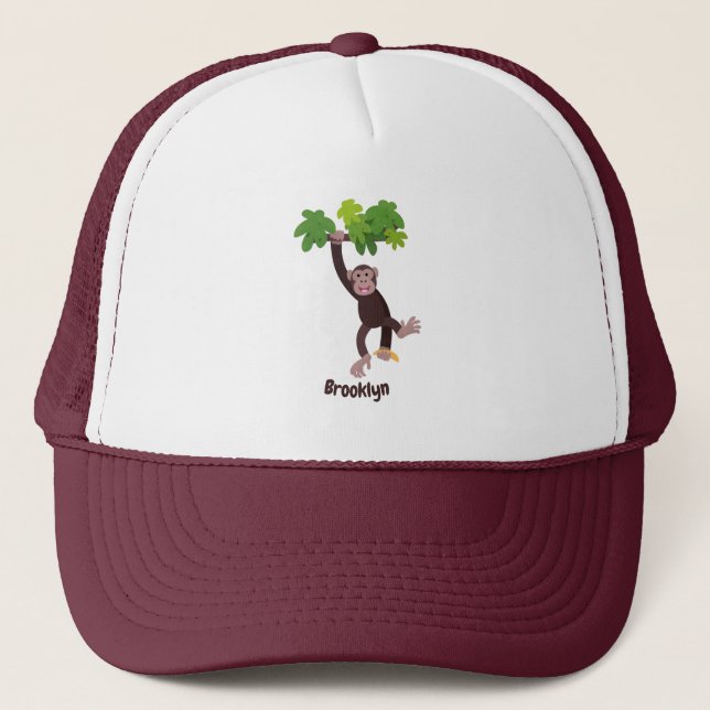Gorra De Camionero Chimpancé lindo en personalizado colgante de la ju (Anverso)