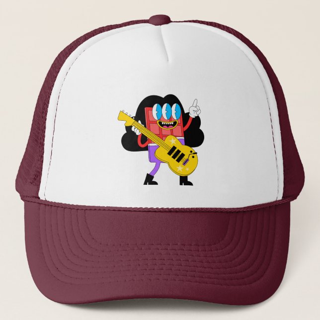 Gorra De Camionero Chocolate Personalizado rojo musical con guitarra (Anverso)