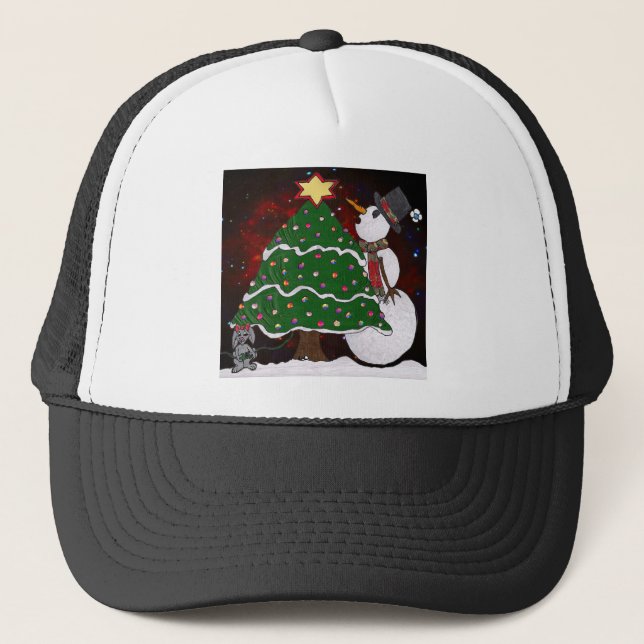 Gorra De Camionero Christmas Tree Snowman Surprise Art Print (Anverso)