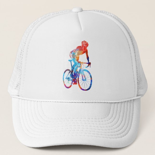 Gorra De Camionero Ciclismo Ruta Bicicleta Pintado de Acuarela (Anverso)