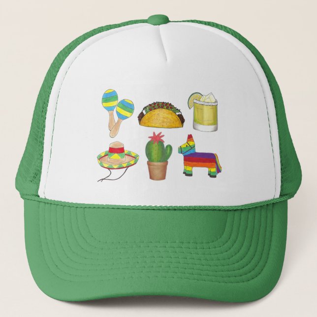 Gorra De Camionero Cinco de Mayo Fiesta Pinata Taco Cactus Maracas (Anverso)
