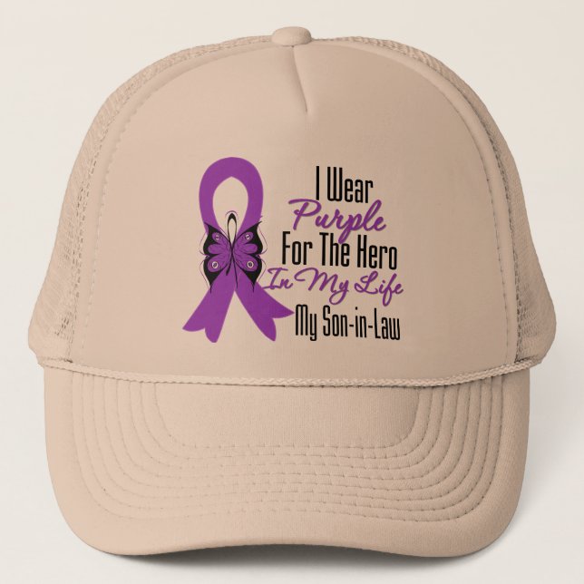 Gorra De Camionero Cinta de cáncer pancreática mi héroe mi hijo en la (Anverso)