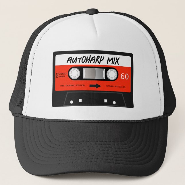 Gorra De Camionero Cinta de cassette roja retro de mixtape autoharp (Anverso)