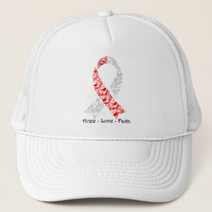 Gorra De Camionero Cinta de Concienciación en Blanco y Rojo de Espera