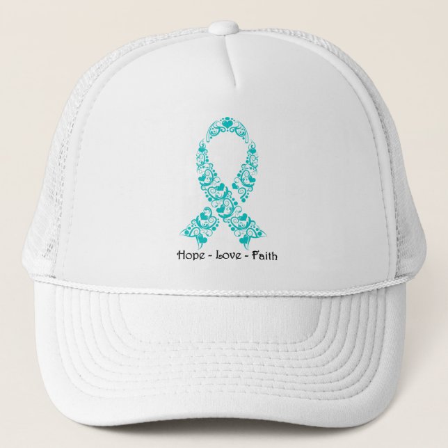 Gorra De Camionero Cinta de esperanza de conciencia Verde azulada (Anverso)