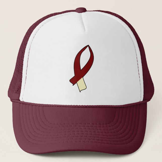 Gorra De Camionero Cinta de sensibilización (Borgoña y Crema) (Anverso)
