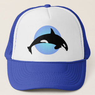 Gorra De Camionero Círculo del azul de la silueta de la orca de la