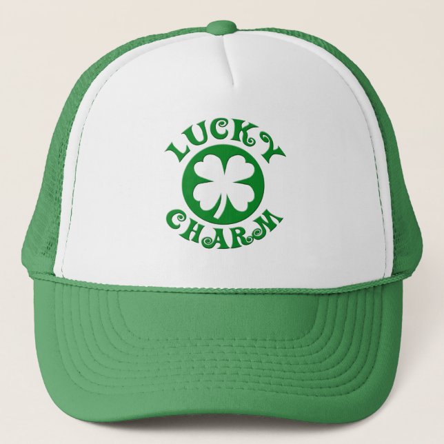 Gorra De Camionero Círculo verde/blanco del encanto afortunado (Anverso)