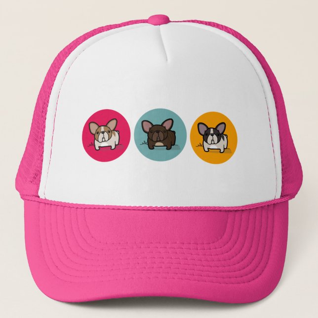 Gorra De Camionero Círculos de Frenchie - azul, oro y rosa (Anverso)