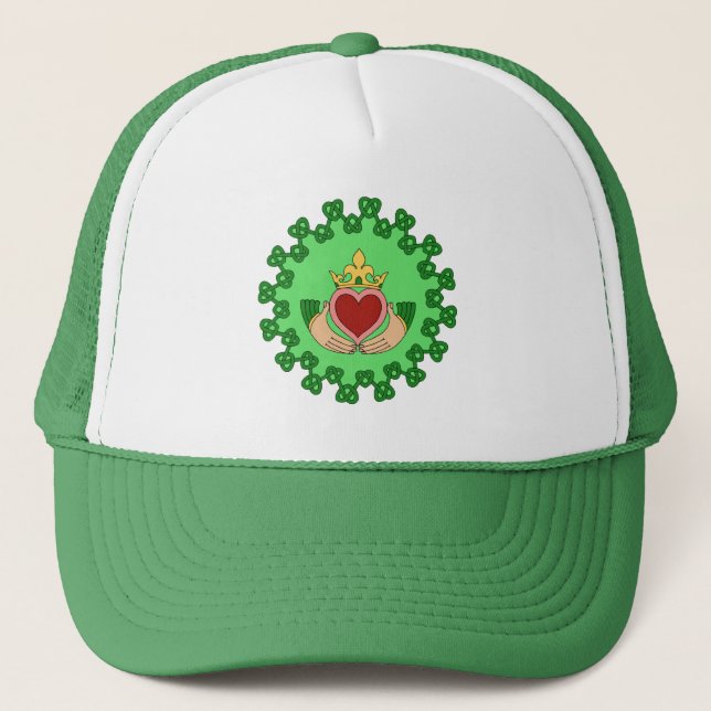 Gorra De Camionero Claddagh y Green Knotwork (Anverso)