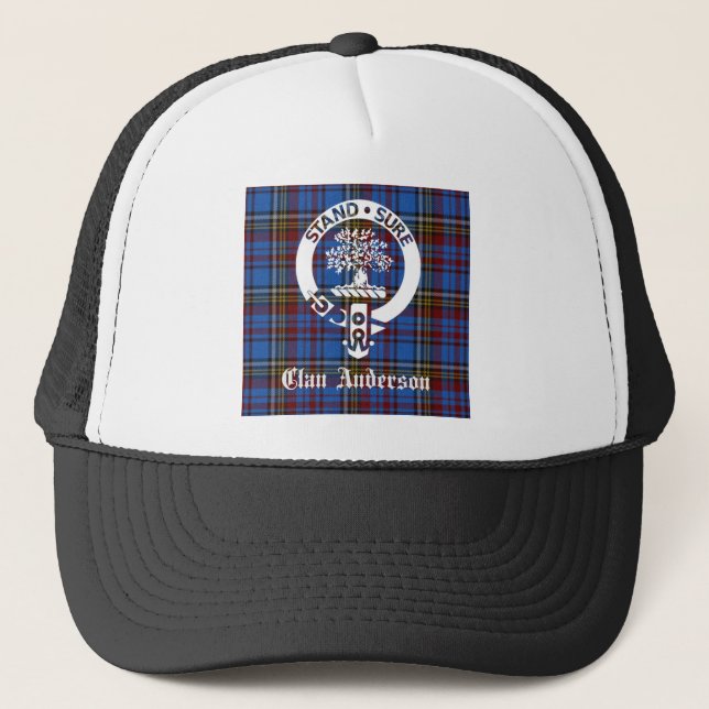 Gorra De Camionero Clan escocés Anderson Escudo y Tartán (Anverso)