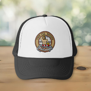 Gorra De Camionero Clan MacFarlane Escudo sobre el tartán blanco y ne
