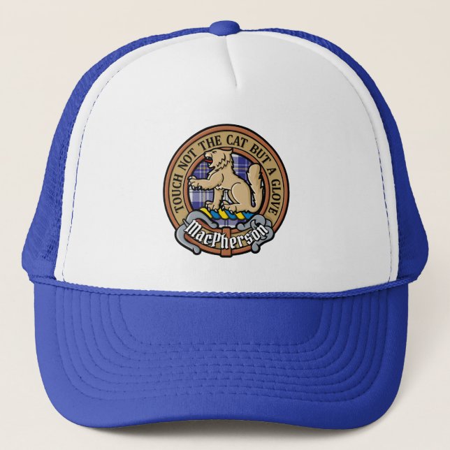 Gorra De Camionero Clan MacPherson Escudo por Blue Dress Tartán (Anverso)