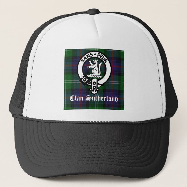 Gorra De Camionero Clan Sutherland Escudo y Tartán (Anverso)