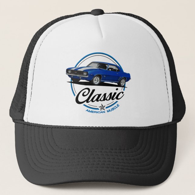 Gorra De Camionero Clásico de Camaro Azul Retro (Anverso)