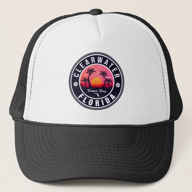 Gorra De Camionero Clearwater Beach Florida Retro Sunset Souvenirs (Anverso)