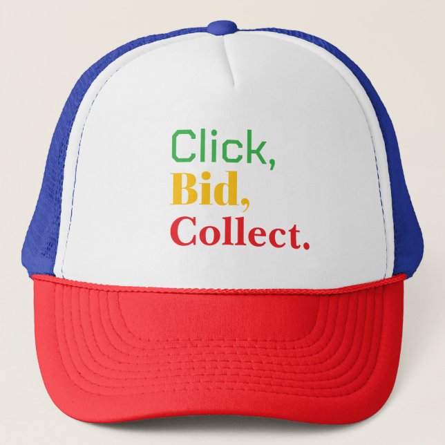 Gorra De Camionero Click, Bid, Collect. Book tshirt (Anverso)