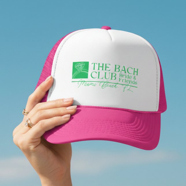 Gorra De Camionero Club Bach Moderno Rosa Despedida de Soltera (Modern Bach Club Pink Bachelorette Trucker Hat)