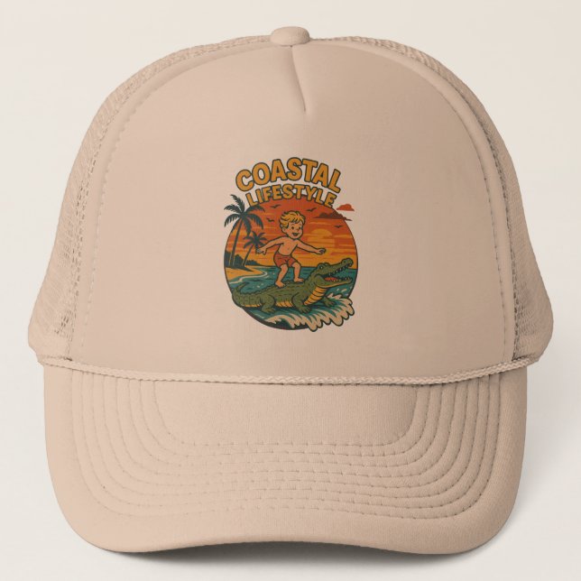 Gorra De Camionero Coastal Lifestyle Alligator Surfer | Retro Beach (Anverso)