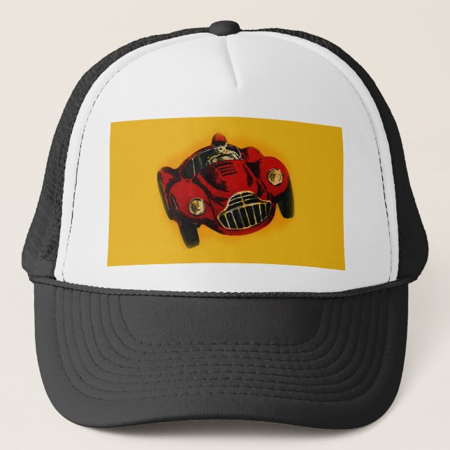 Gorra De Camionero Coche de Carreras automática amarillo rojo antiguo (Anverso)