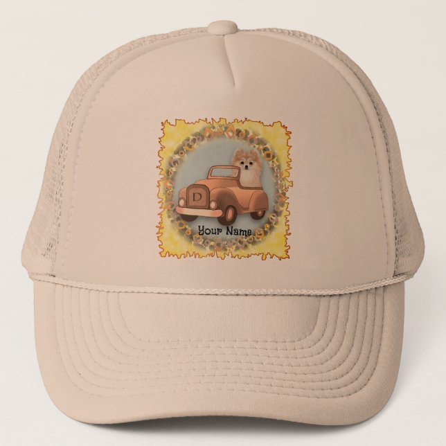 Gorra De Camionero Coche de conducción de perros de Pomerania (Anverso)
