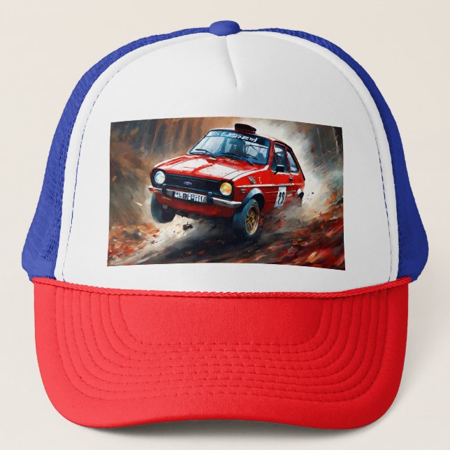 Gorra De Camionero Coche del Rally Red Fiesta: Carreras a través de u (Anverso)