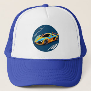 Gorra De Camionero Coche deportivo amarillo sobre fondo azul