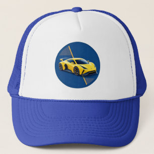 Gorra De Camionero Coche deportivo amarillo sobre fondo azul