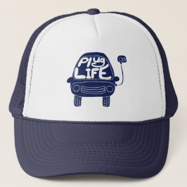 Gorra De Camionero Coche eléctrico azul de la marina Plug Life Cute