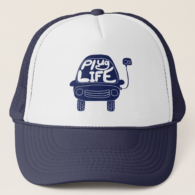 Gorra De Camionero Coche eléctrico azul de la marina Plug Life Cute (Anverso)