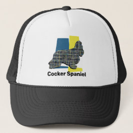 Gorra De Camionero Cocker Spaniel Cute Perro Silhouette Tricolor Grid