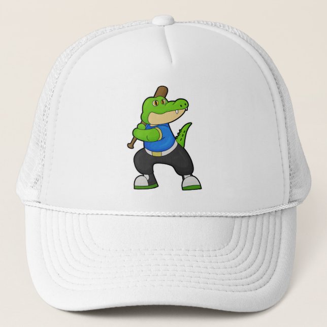 Gorra De Camionero Cocodrilo de béisbol con bate de béisbol (Anverso)