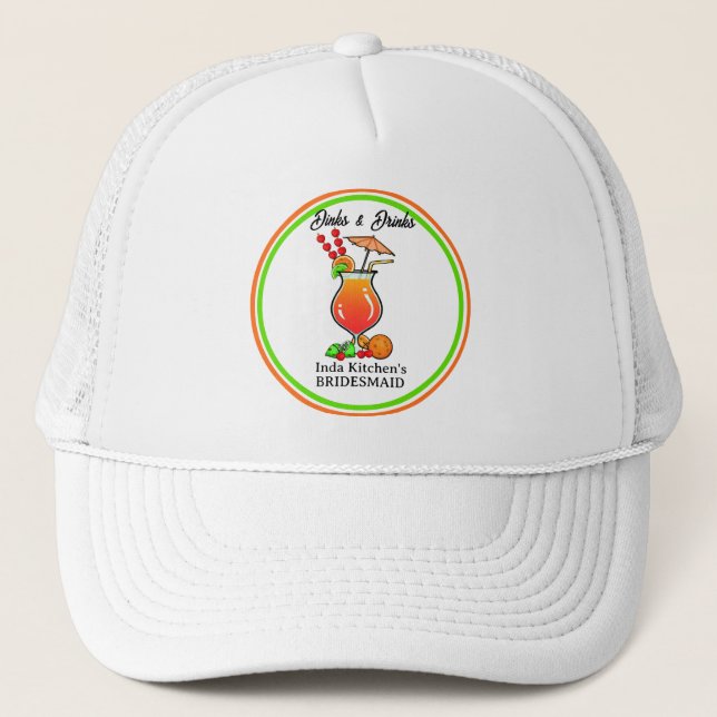 Gorra De Camionero Cócteles de Pickleball y Fiestad de Bach de Bebida (Anverso)