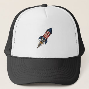Gorra De Camionero Cohete Patriota Diseño de Fuegos Artificiales Vint