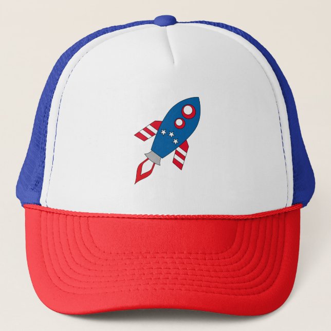Gorra De Camionero Cohete rojo blanco y azul Lindo (Anverso)