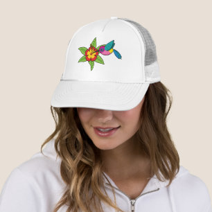 Gorra De Camionero Colibrí colorido sobre la flor tropical de Hibiscu