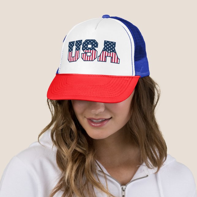 Gorra De Camionero College USA Font Red White Blue Stars And Stripes (In situ)