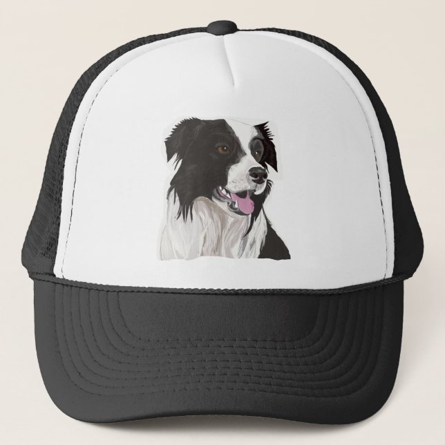 Gorra De Camionero Collie negra y blanca con ojos marrones (Anverso)
