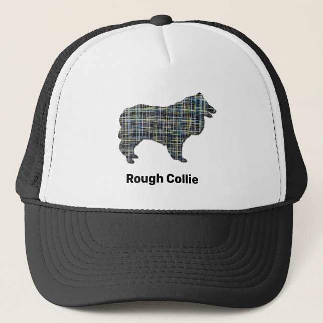 Gorra De Camionero Collie Rough Cute Dog Silhouette Grid Personalizad (Anverso)