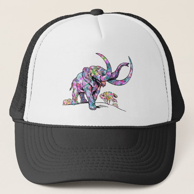 Gorra De Camionero Colores brillantes Ilustracion elefante vintage (Anverso)