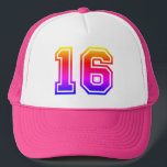 Gorra De Camionero Colorful 16th Birthday Party<br><div class="desc">Fun 16th Birthday Party Hat with rainbow number 16</div>